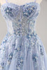 Load image into Gallery viewer, Sparkly Grey Blue Corset Tulle A Line Long Prom Dress with Appliques