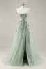Load image into Gallery viewer, Sparkly Grey Pink A Line Long Corset Prom Dress with Appliques