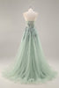 Load image into Gallery viewer, Sparkly Grey Pink A Line Long Corset Prom Dress with Appliques
