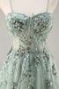 Load image into Gallery viewer, Sparkly Grey Pink A Line Long Corset Prom Dress with Appliques
