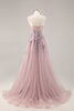 Load image into Gallery viewer, Sparkly Grey Blue Corset Tulle A Line Long Prom Dress with Appliques