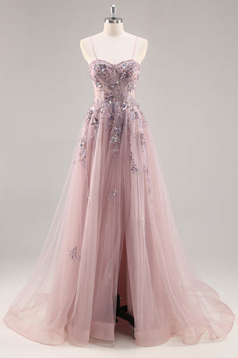 Sparkly Green Floral Corset Tulle Long Prom Dress with Appliques