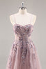 Load image into Gallery viewer, Sparkly Grey Blue Corset Tulle A Line Long Prom Dress with Appliques