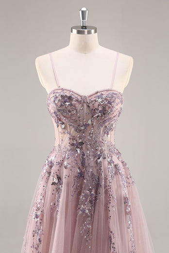 Sparkly Green Floral Corset Tulle Long Prom Dress with Appliques