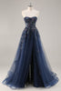 Load image into Gallery viewer, Sparkly Grey Pink A Line Long Corset Prom Dress with Appliques