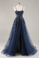 Load image into Gallery viewer, Sparkly Grey Pink A Line Long Corset Prom Dress with Appliques