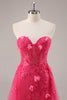 Load image into Gallery viewer, Floral Fuchsia Corset Sweetheart Long Tulle Prom Dress with Slit