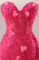 Load image into Gallery viewer, Floral Fuchsia Corset Sweetheart Long Tulle Prom Dress with Slit