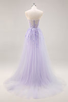 Load image into Gallery viewer, Sparkly Lilac Tulle Corset Strapless Long Prom Dress with Appliques