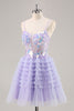 Load image into Gallery viewer, Sparkly Purple Floral Short Corset Tiered Homecoming Dress with Ruffles