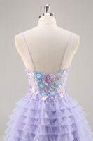 Load image into Gallery viewer, Sparkly Purple Floral Short Corset Tiered Homecoming Dress with Ruffles