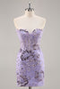 Load image into Gallery viewer, Sparkly Short Purple Corset Sequin Floral Homecoming Dress with Lace