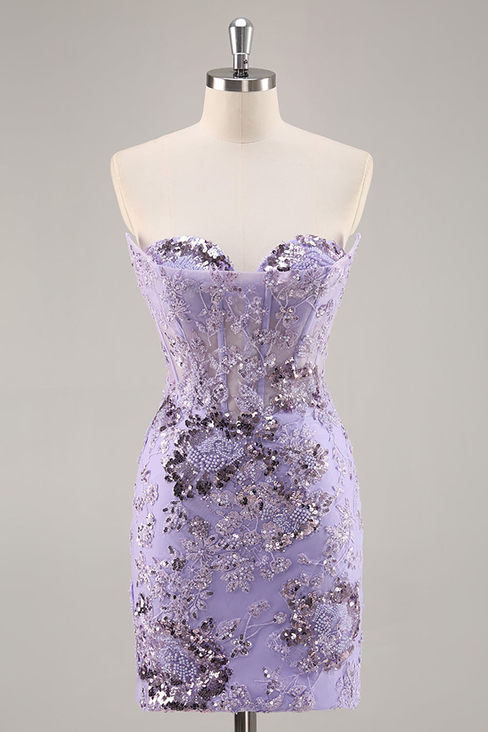 Sparkly Short Purple Corset Sequin Floral Homecoming Dress with Lace