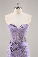 Load image into Gallery viewer, Sparkly Short Purple Corset Sequin Floral Homecoming Dress with Lace
