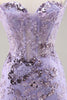 Load image into Gallery viewer, Sparkly Short Purple Corset Sequin Floral Homecoming Dress with Lace