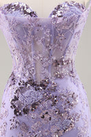 Load image into Gallery viewer, Sparkly Short Purple Corset Sequin Floral Homecoming Dress with Lace