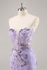 Load image into Gallery viewer, Sparkly Short Purple Corset Sequin Floral Homecoming Dress with Lace