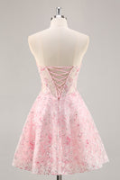 Load image into Gallery viewer, Sparkly Pink Sweetheart Short Corset Floral Homecoming Dress with Sequins