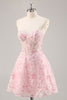 Load image into Gallery viewer, Sparkly Pink Sweetheart Short Corset Floral Homecoming Dress with Sequins