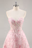 Load image into Gallery viewer, Sparkly Pink Sweetheart Short Corset Floral Homecoming Dress with Sequins