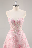 Load image into Gallery viewer, Sparkly Pink Sweetheart Short Corset Floral Homecoming Dress with Sequins