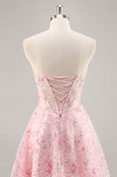 Load image into Gallery viewer, Sparkly Pink Sweetheart Short Corset Floral Homecoming Dress with Sequins
