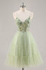 Load image into Gallery viewer, Short Green Floral Corset Tulle Homecoming Dress with Appliques