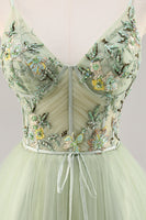 Load image into Gallery viewer, Short Green Floral Corset Tulle Homecoming Dress with Appliques
