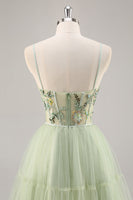 Load image into Gallery viewer, Short Green Floral Corset Tulle Homecoming Dress with Appliques
