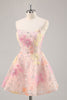 Load image into Gallery viewer, Sparkly Pink Strapless Short Corset Floral Homecoming Dress with Beading