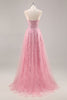 Load image into Gallery viewer, Sparkly Pink Spaghetti Straps Corset Tulle Long Prom Dress with Sequins