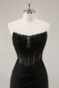 Load image into Gallery viewer, Black Corset Bodycon Satin Short Homecoming Dress with Lace