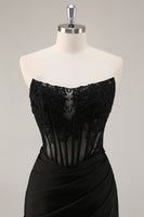 Load image into Gallery viewer, Black Corset Bodycon Satin Short Homecoming Dress with Lace