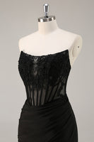 Load image into Gallery viewer, Black Corset Bodycon Satin Short Homecoming Dress with Lace
