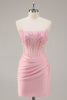 Load image into Gallery viewer, Pink Bodycon Corset Short Homecoming Dress with Lace