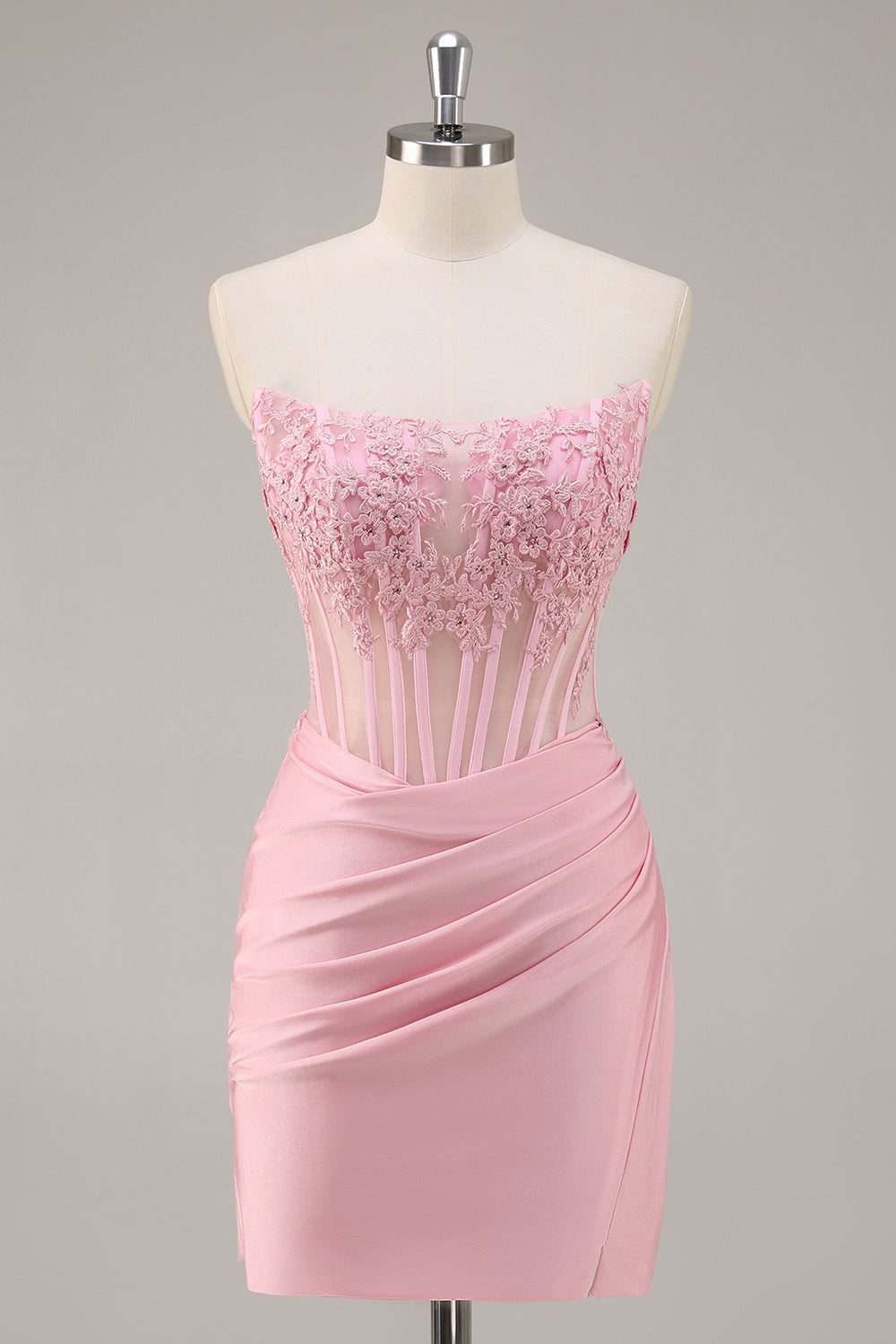 Pink Bodycon Corset Short Homecoming Dress with Lace