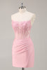 Load image into Gallery viewer, Pink Bodycon Corset Short Homecoming Dress with Lace