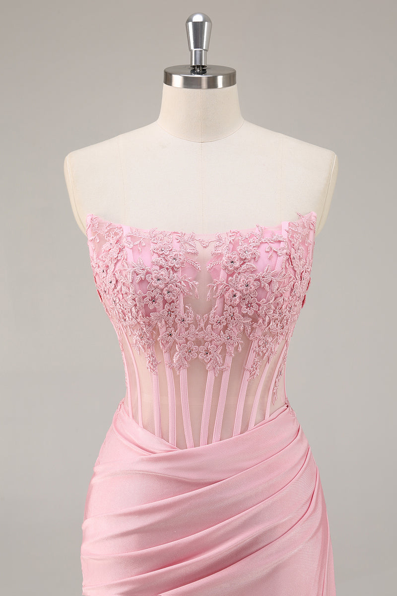Load image into Gallery viewer, Pink Bodycon Corset Short Homecoming Dress with Lace