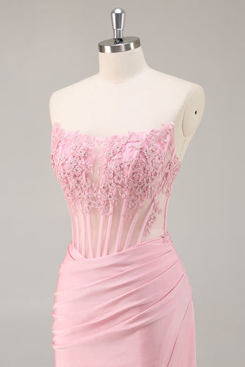 Pink Bodycon Corset Short Homecoming Dress with Lace