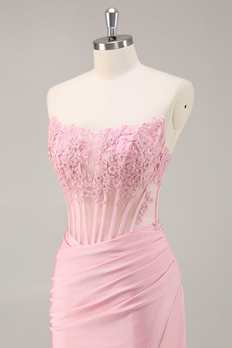 Load image into Gallery viewer, Pink Bodycon Corset Short Homecoming Dress with Lace