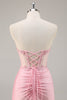 Load image into Gallery viewer, Pink Bodycon Corset Short Homecoming Dress with Lace