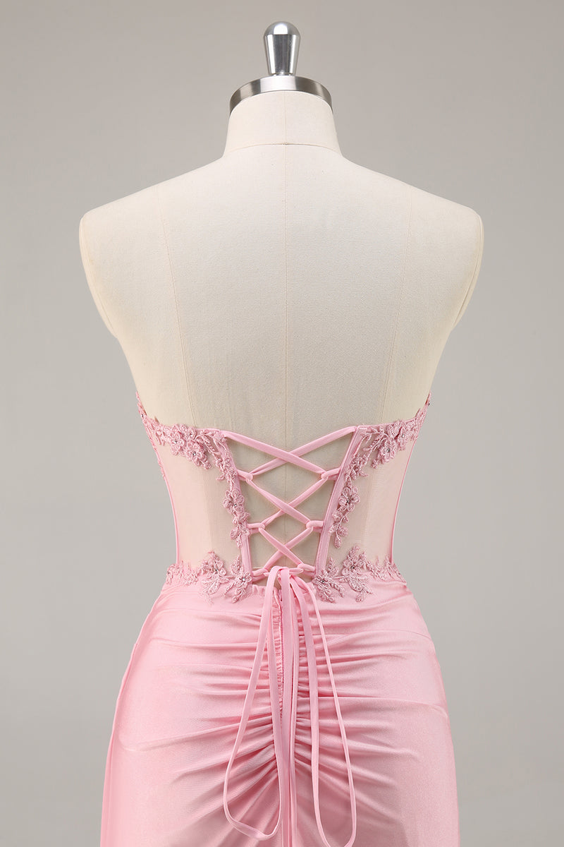 Load image into Gallery viewer, Pink Bodycon Corset Short Homecoming Dress with Lace
