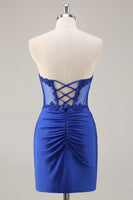 Load image into Gallery viewer, Royal Blue Corset Satin Short Homecoming Dress with Lace