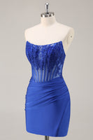 Load image into Gallery viewer, Royal Blue Corset Satin Short Homecoming Dress with Lace