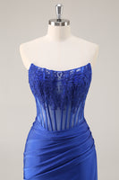 Load image into Gallery viewer, Royal Blue Corset Satin Short Homecoming Dress with Lace