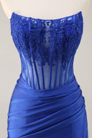 Load image into Gallery viewer, Royal Blue Corset Satin Short Homecoming Dress with Lace