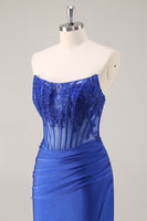 Load image into Gallery viewer, Royal Blue Corset Satin Short Homecoming Dress with Lace
