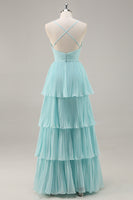 Load image into Gallery viewer, Green Chiffon A Line Tiered Long Pleated Prom Dress