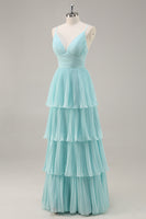 Load image into Gallery viewer, Green Chiffon A Line Tiered Long Pleated Prom Dress