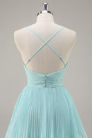 Load image into Gallery viewer, Green Chiffon A Line Tiered Long Pleated Prom Dress